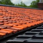 Image displaying two adjacent houses, one before and one after roof restoration, showcasing the significant enhancement in structural integrity and aesthetic appeal.