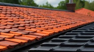 Image displaying two adjacent houses, one before and one after roof restoration, showcasing the significant enhancement in structural integrity and aesthetic appeal.